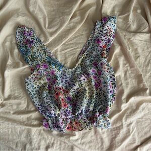 The Impeccable Pig Floral Ruffle Cropped Blouse